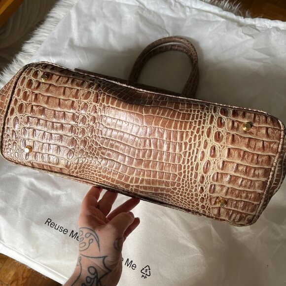 Vintage Vera Pelle Leather Belted Strap & Lock Closure Croc Style Large Bag - Picture 4 of 7